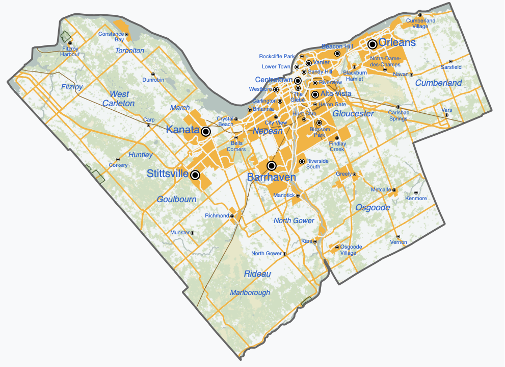 The map of Ottawa where Vanilla Paints operates